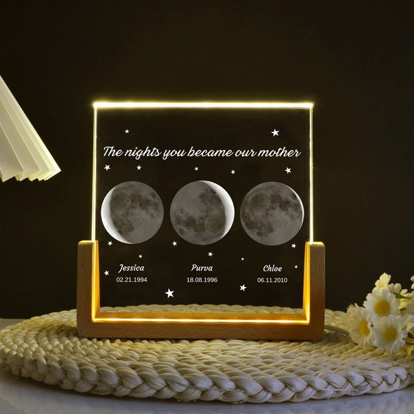 Custom Moon Phase Crystal Lamp For Mom, Moon Phase By Date Night Light, Gifts for Mom from Daughter, Mom Dad Birthday Gift, Family Gift