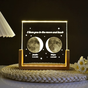 Personalized Moon Phase Crystal lamp, Custom Moon Phase By Date Night Light, Anniversary Gift,Customized Couple Gifts