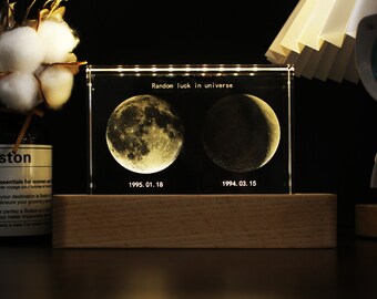 Lampe en cristal phases de lune personnalisées, veilleuse phases de lune personnalisées par date, cadeau d'anniversaire, cadeaux pour couple personnalisés