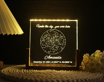Custom Constellation Star Map Crystal Night Light, Personalized Constellation Map, Stars on Wedding, Stars Chart Anniversary Gift, Celestial