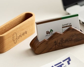 Custom Wood Desktop Business Card Holder, Office Desktop Card Storage Box, Front Desk Business Card Holder, Personalized Gift