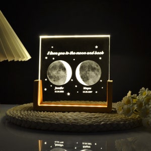 Personalized Moon Phase Crystal lamp, Custom Moon Phase By Date Night Light, Anniversary Gift,Customized Couple Gifts