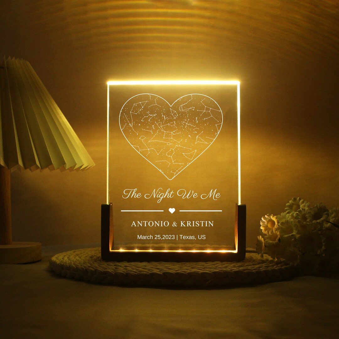Custom Star Map Personalized Star Constellation Map With Light, Personalized Heart Star Map for