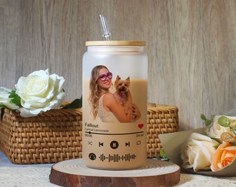 Custom Song Plaque Coffee Cup With Picture  • Personalized Music Plaque Tumbler • Music Lover Gift • Playlist Photo Can Glass • Gift for Her
