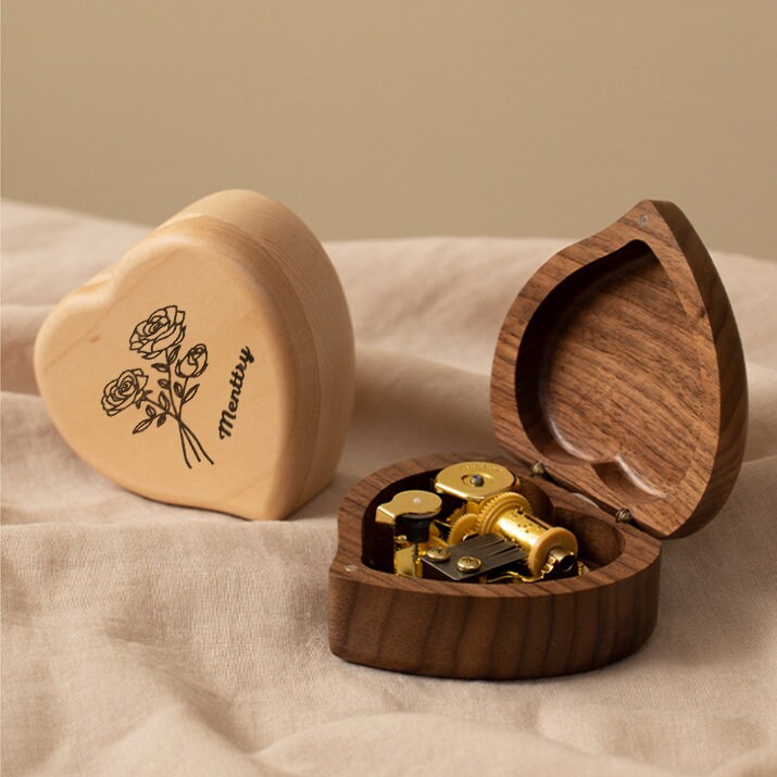 Custom Enrgaving Music Box Birth Flower Music Box Healing Etsy