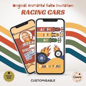 CARS RACING - Video Customisable Birthday Invitation - Animated Birthday Invite - Cool Invitation Digital Invite - Kids Birthday Template