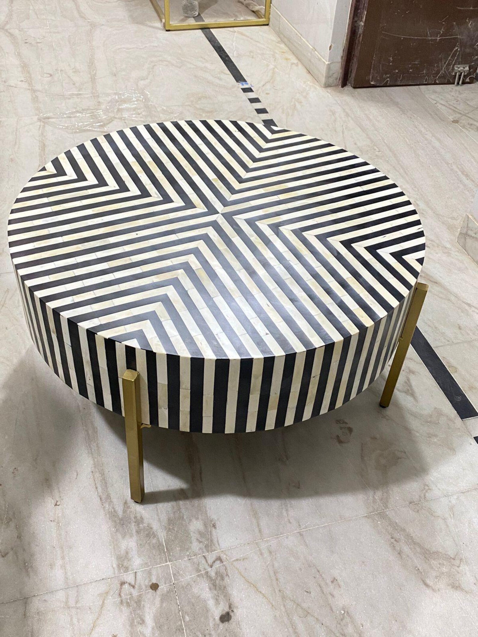 Bone Inlay Coffee Table | Unique Round Center Table | Handcrafted Bone ...
