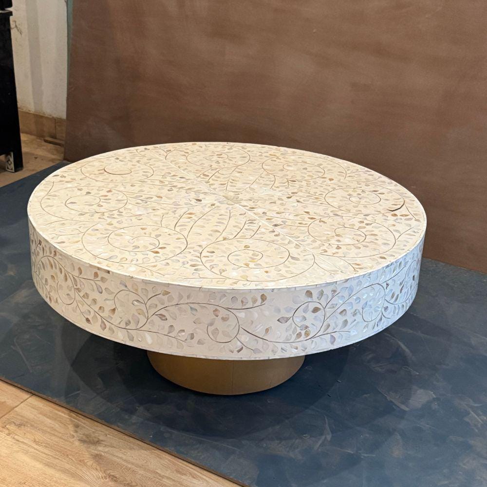 Bone Inlay Coffee Table | Elegant Round Center Table for Living Room ...