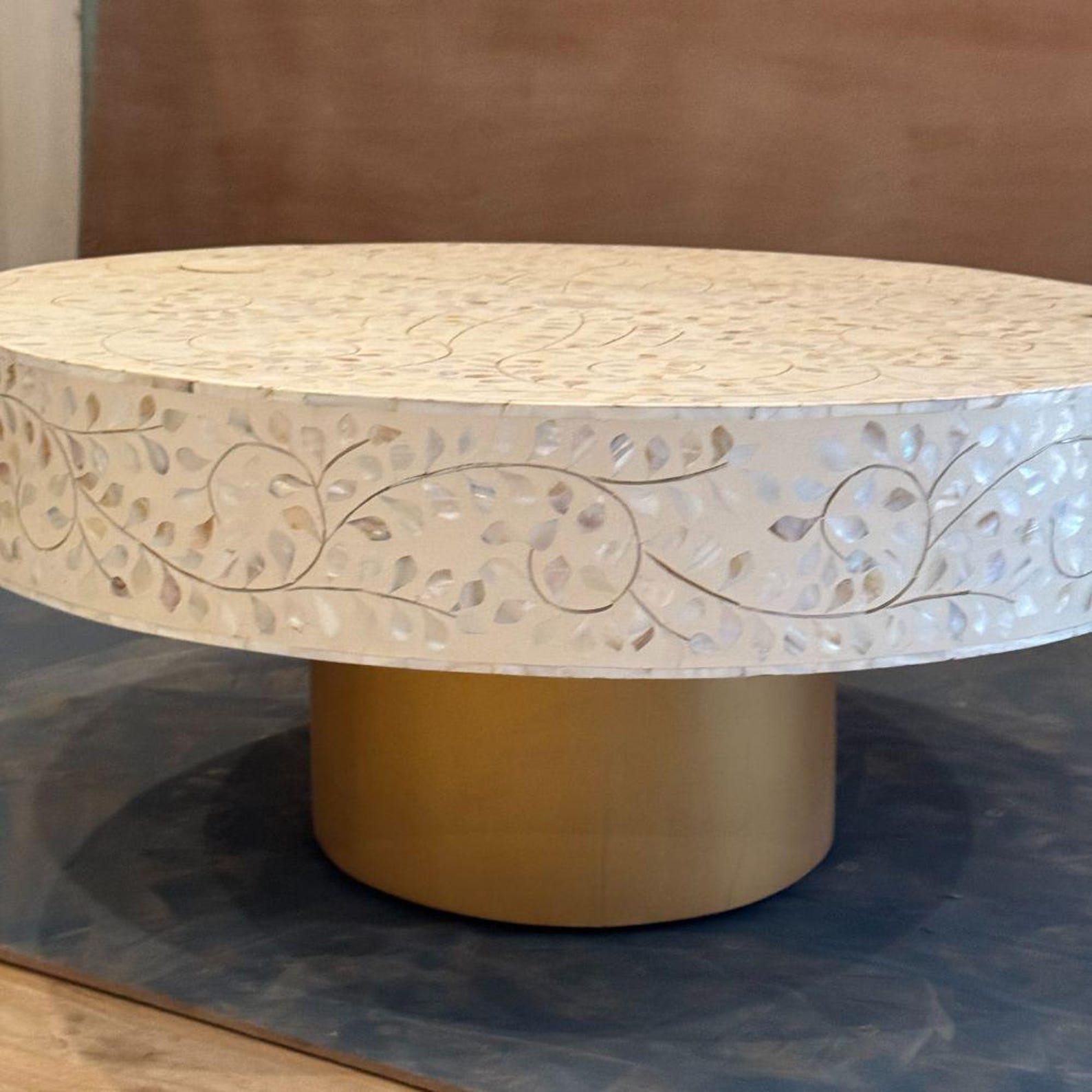 Bone Inlay Coffee Table | Elegant Round Center Table for Living Room ...