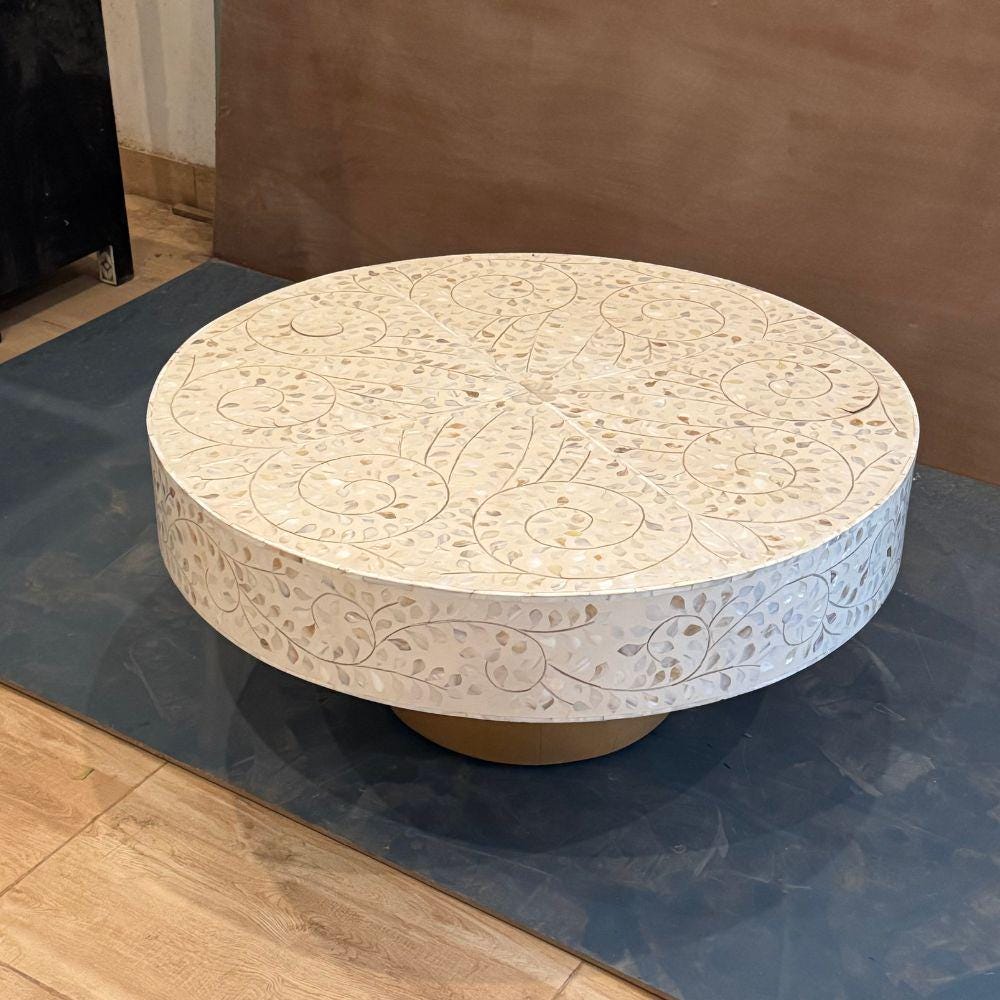 Bone Inlay Coffee Table | Elegant Round Center Table for Living Room ...