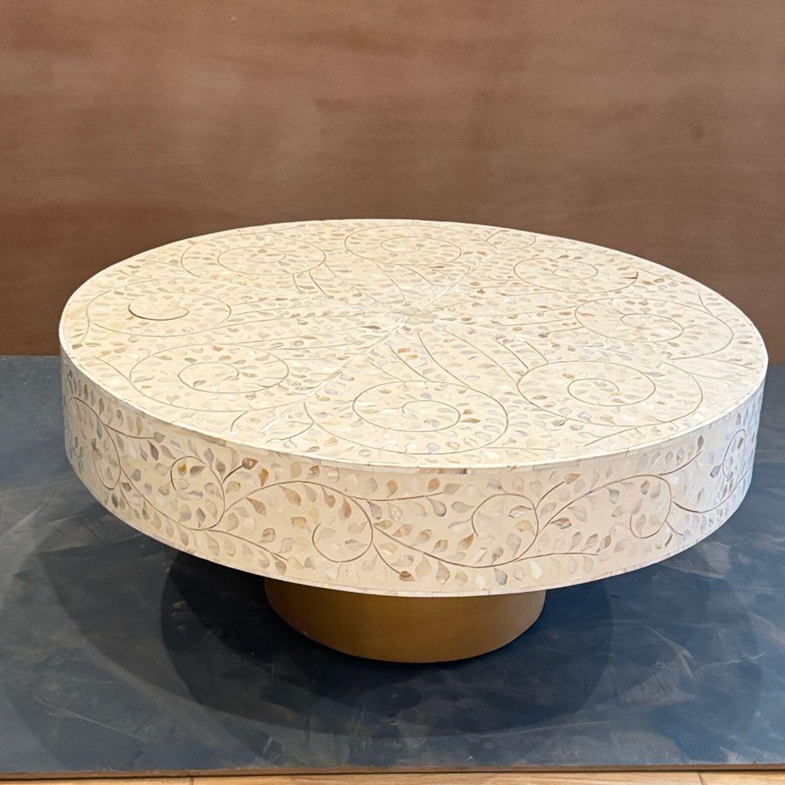 Bone Inlay Coffee Table | Elegant Round Center Table for Living Room ...