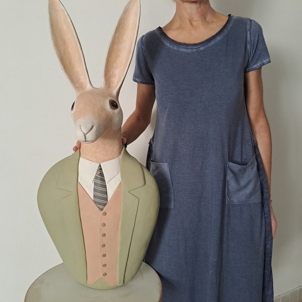Rabbit Art Paper Mache Home Decor Sculpture