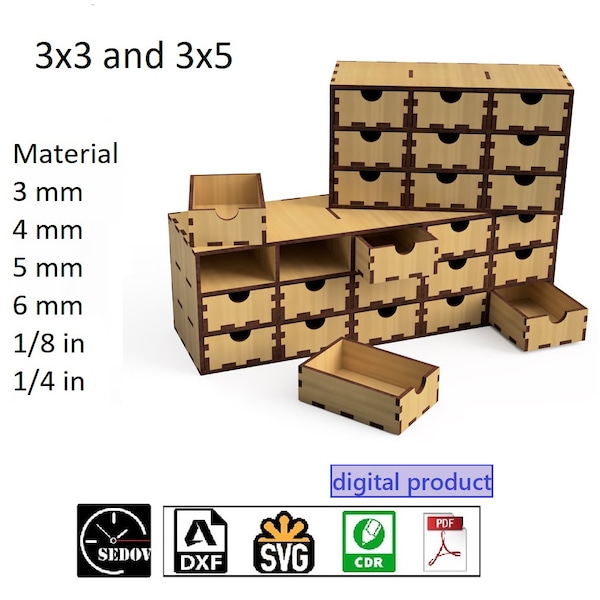 Laser cut Drawer Organizer or Stackable storage boxes in multiple sizes, DIY, digital files svg cdr pdf dxf