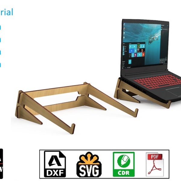Laser Cut Easy Assembly Laptop Stand: Folding Design, Lightweight and Versatile - minimalistic design - DIY digital files svg cdr pdf dxf
