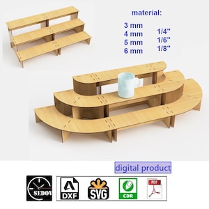 Laser Cut Three-Level Trading Shelf, Sale of Goods  - Market Portable Display Stand - Modular Shelves DIY files svg cdr pdf dxf