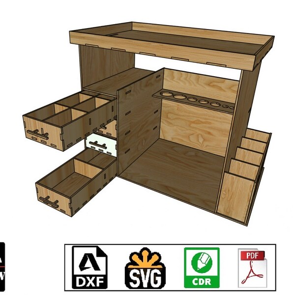 Organisateur de bureau à outils découpé au laser, boîtes de nombreux compartiments, armoire multifonctionnelle pour ranger vos fichiers, bricolage, fichiers numériques Svg cdr pdf dxf