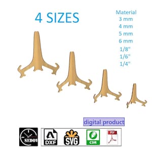 Laser Cut Staffelei Ständer 4 Größen, Bilderrahmen Display, Plattenständer, Bildhalter, Rahmenstütze digitale Dateien svg cdr pdf dxf