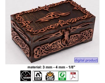 Laser cut Casket, Ornate Memory Box with lid, Wooden Present, Jewelry Box DIY files svg cdr pdf dxf