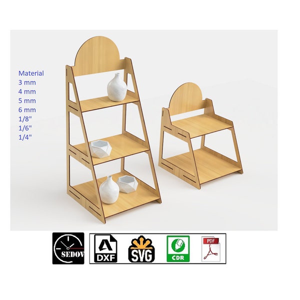 Laser Cut 3 Tier Display Case 2 sizes - Shop Shelves - Merchandise Racks - Cupcake, Muffin and Cookie Case DIY digital files svg cdr pdf dxf