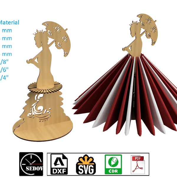 Laser cut Original Napkin Holder Girl with umbrella Ideal for Cafes, Restaurant - Princess for kid's party DIY digital files svg cdr pdf dxf