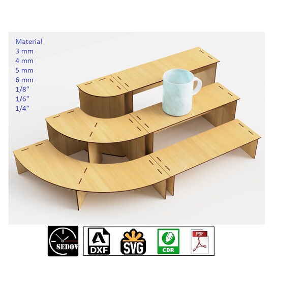 Laser Cut Three-Level Stand Display for Plants, Sale of Goods  - Market Portable Display Stand - Modular Shelves DIY files svg cdr pdf dxf