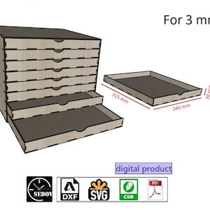 Organizer do przechowywania wycinany laserowo z szufladą, grubość sklejki 3 mm, zrób to sam, pliki do natychmiastowego pobrania svg cdr pdf dxf