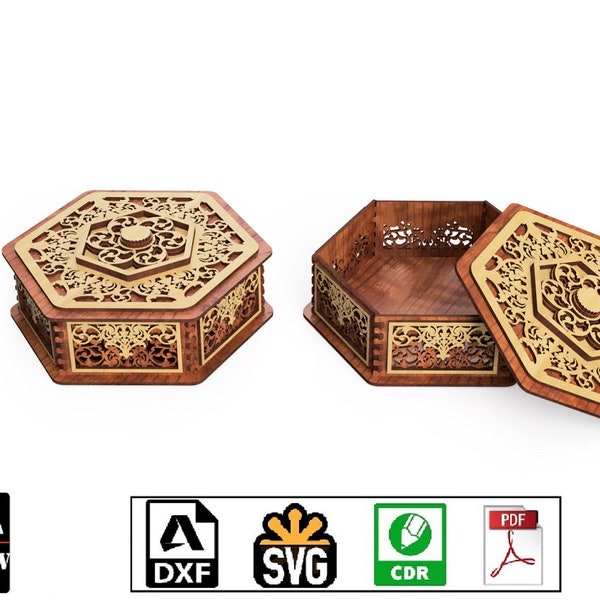 Laser cut carved casket beautiful layered jewelry box storing box trinket box wooden gift DIY digital files svg cdr pdf dxf