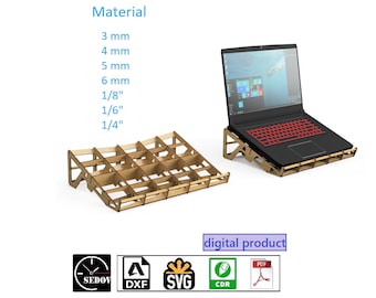 Soporte para computadora portátil para juegos cortado con láser: mejore la ventilación con un elegante diseño paramétrico - Archivos vectoriales de corte láser DIY svg cdr pdf dxf