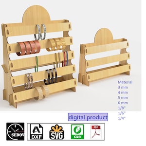 Organisateur de montre de support de bracelet simple découpé au laser 2 tailles support de bracelet - support de montre simple - vitrine de bijouterie fichiers électroniques svg cdr pdf dxf