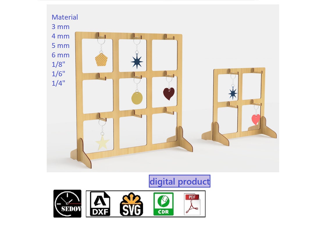 Laser Cut Key Chain Stand Kit Vertical Key Fob Holder Jewelry Showcase ...