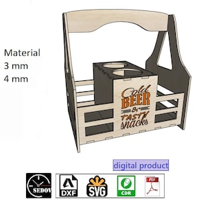 Boîte à bière portable 3 mm et 4 mm découpée au laser, bricolage, fichiers numériques Svg cdr pdf dxf, sac en bois pour bière et collations