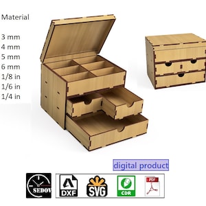 Laser-cut Schmuckschatulle mit Schubladen, Schmuckschatulle aus Holz, digitale Datei svg cdr pdf dxf