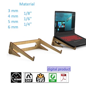 Supporto per laptop con taglio laser e montaggio semplice: design pieghevole, leggero e versatile - design minimalista - file digitali fai da te in formato SVG cdr pdf dxf