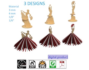 Laser cut Set of 3 Napkin Holders Dancers in bouffant Skirts Ideal for Home, Cafes or Hospitality Spaces DIY digital files svg cdr pdf dxf