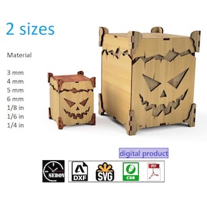 Boîte d'Halloween découpée au laser avec couvercle, modèle de boîte à bonbons ou de boîte-cadeau - Deux tailles - Des bonbons ou un sort avec style - fichiers DIY svg cdr pdf dxf