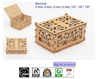 Laser cut Decorative Box with Openwork, Beautiful Wooden Casket, Keepsake Box with Floral Design, digital download files svg cdr pdf dxf