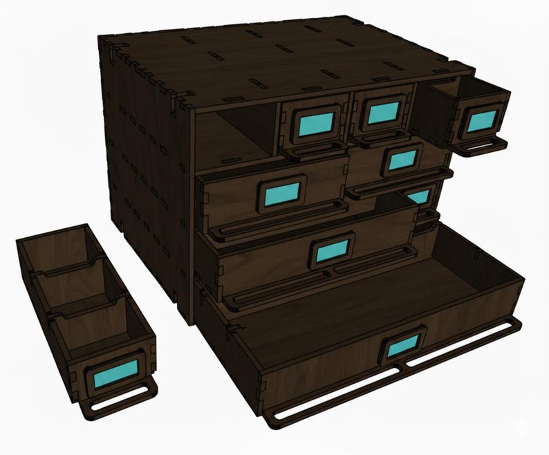 Laser cut modular organizer transformer with drawer, for storage tool, DIY, digital files svg cdr pdf dxf image 9
