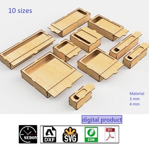 Cajas cortadas a láser con tapa - Caja deslizante - Caja con tapa de almacenamiento - Plantillas para cajas de regalo - Cajones con tapa deslizante (archivos electrónicos para armar) SVG, CD-R, PDF, DXF