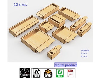 Laser cut Boxes Set with Slide Lid - Slider Box - Storage Lid Box - Template Gift Boxes - Drawers with sliding lids DIY svg cdr pdf dxf