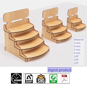 Espositore da banco per vendita al dettaglio in 3 diverse dimensioni - Stand per fiera dell'artigianato fai da te - Modello per porta cupcake tagliato al laser, download digitale in formato svg cdr pdf dxf