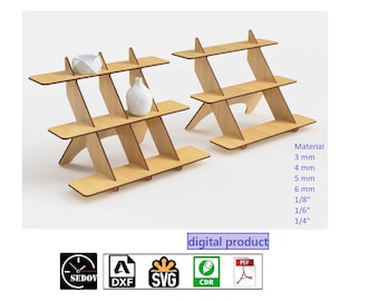 Laser Cut 3 level Desktop Shelves 2 Sizes for Home or Office Decor Retail Display Stand Market Showcase Store Rack e-file svg cdr pdf dxf