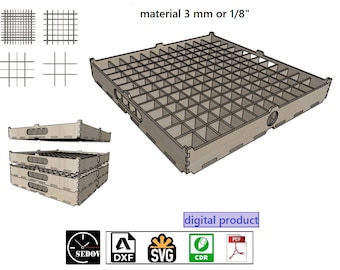 Laser cut modular storage box with sells for various small items, boxes transformers DIY, digital files svg cdr pdf dxf
