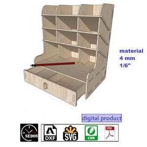 Organizador cortado a láser para lápices, bolígrafos u otros artículos de papelería pequeños, bricolaje, archivos digitales Svg cdr pdf dxf