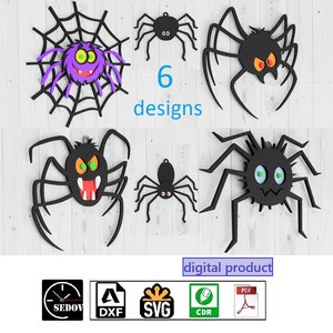 Ensemble découpé au laser à suspendre pour porte ou plaque murale - Jouets en bois - pour les amateurs d'araignées et les fêtes d'Halloween - Décoration murale DIY svg cdr pdf dxf