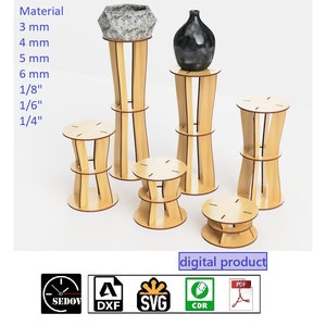 Soporte de pedestal de soporte de mercancía versátil cortado con láser para exposiciones, ventas y plantas de interior en 6 tamaños Archivo digital DIY svg cdr pdf dxf