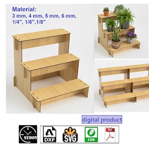 Étagère découpée au laser pour vitrine de vente au détail, contremarche compacte pour vente au détail | Organisateur de stand de marché fait main e-file svg cdr pdf dxf