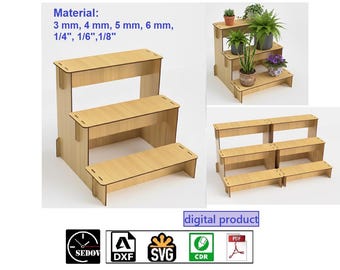 Laser-Schnitt-Einzelhandelsregal-Schritt-Design, kompakter Verkaufs-Riser | Handgemachter Marktstand Organizer e-Datei svg cdr pdf dxf