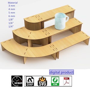 Espositore da tavolo a tre livelli tagliato al laser per piante, vendita di merci, espositore portatile per il mercato, scaffali modulari, file fai da te svg cdr pdf dxf