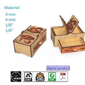 Modello piccola scatola tagliata al laser per giochi da tavolo, carte e altro ancora! Bellissimo cofanetto 3 e 4 mm file fai da te in formato svg cdr pdf dxf