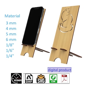 Supporto per telefono tagliato al laser Bellissima statuetta in legno di gatto - Porta cellulare File digitali fai da te in formato SVG cdr pdf dxf